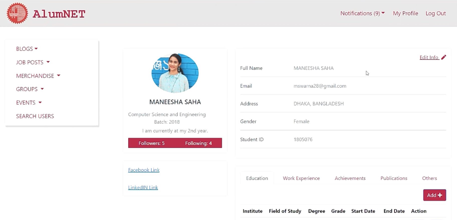 AlumNet: A Social Network for Alumni of BUET
